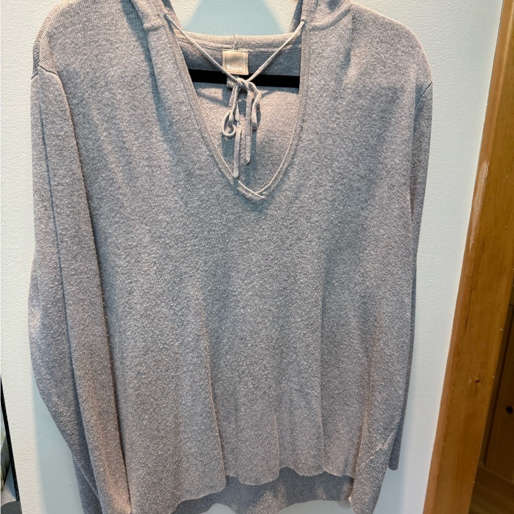Bench Gray V-Neck Sweater with Tie Back Detail